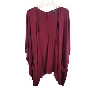 Susan Graver Weekend Burgundy Open Front Knit Cardigan Sweater Women's Size 1X